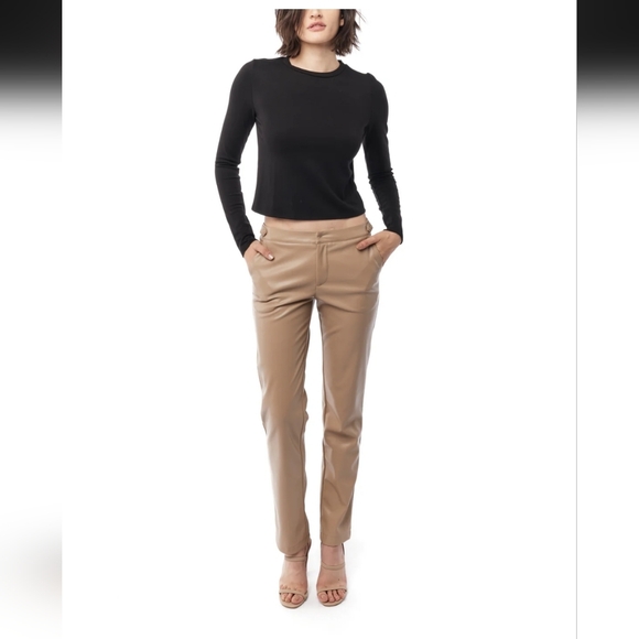 NWT LBLC The Label Tan Faux Leather Pants - Picture 1 of 7